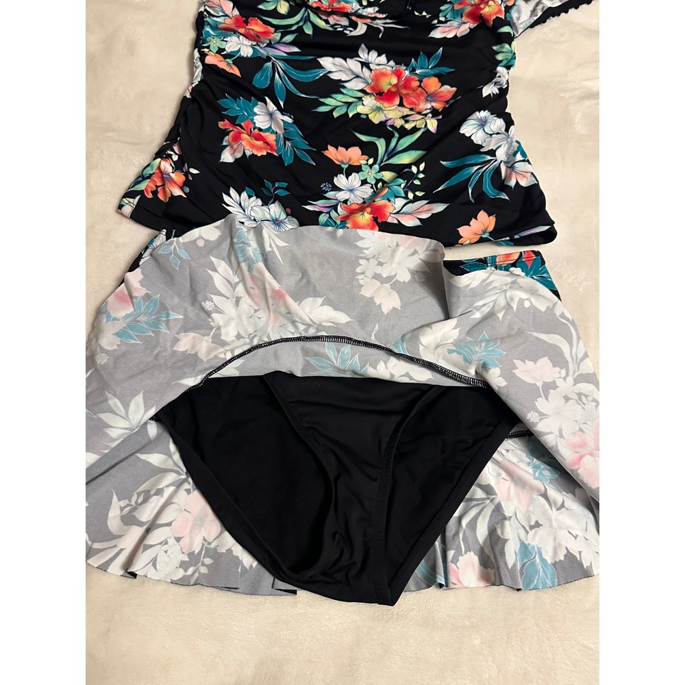 Tommy Bahama Womens XS Black Floral Tankini Set Ruffle Top Skirt Rouched Sides - Picture 5 of 15